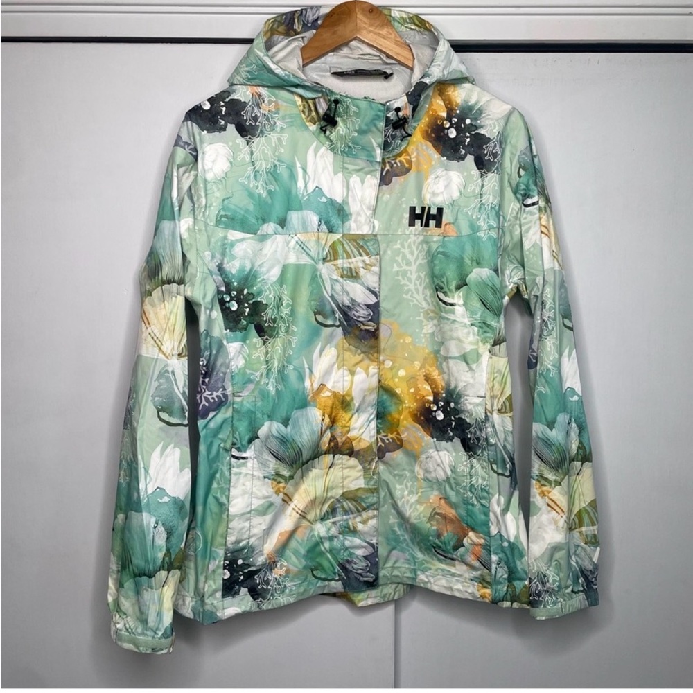 Helly Hansen Mint Green and Yellow Floral Hooded Jacket